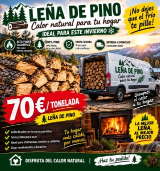Leña de pino a domicilio 70 euros la tona