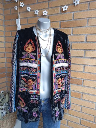 Kimono Zara Talla M/S Bordado Negro Multicolor