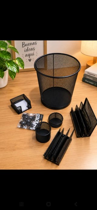 Set de escritorio de metal malla negra