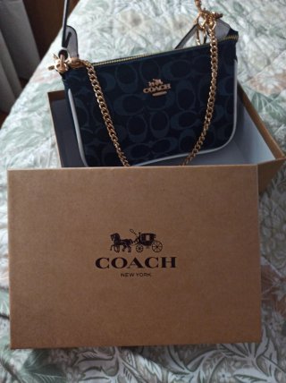 Bolso Mini Denim Coach Azul y Dorado