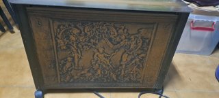 Calefactor antiguo metal y madera
