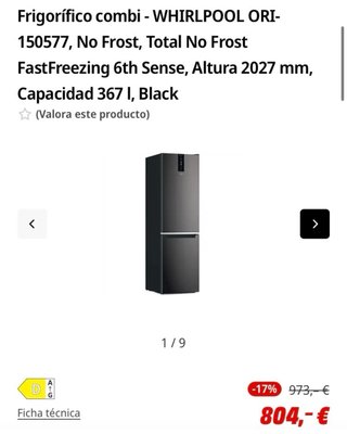 Nevera Whirlpool Negra