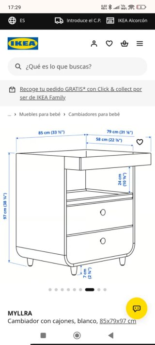 Cambiador Bebé Ikea MYLLRA + colchoneta