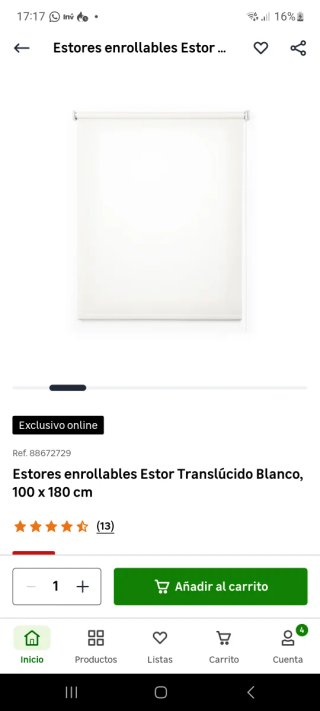 Estor enrollable translúcido 100x180cm Blanco