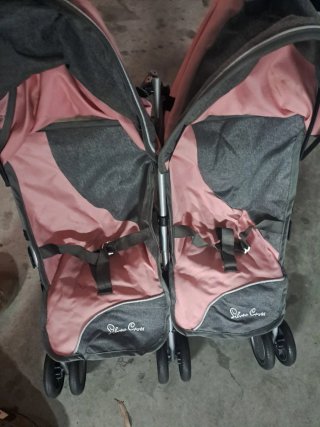 Carrito Gemelar Silver Cross Rosa y Gris