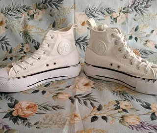 Zapatillas de Lona Blancas con Plataforma Doble