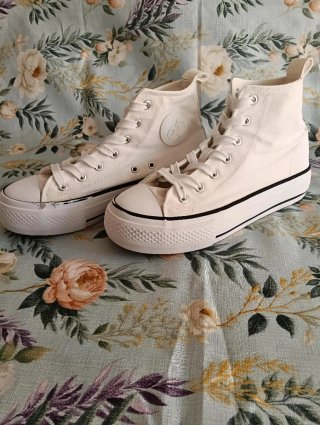 Zapatillas de Lona Blancas con Plataforma Doble
