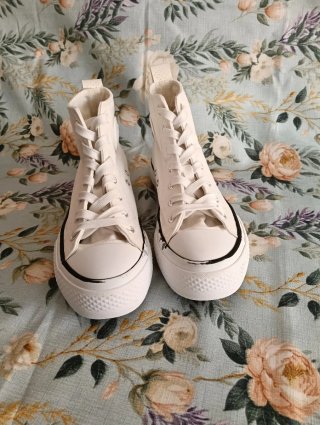 Zapatillas de Lona Blancas con Plataforma Doble