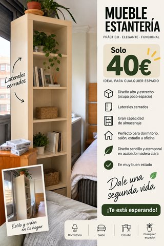 Estantería alta madera clara, laterales cerrados