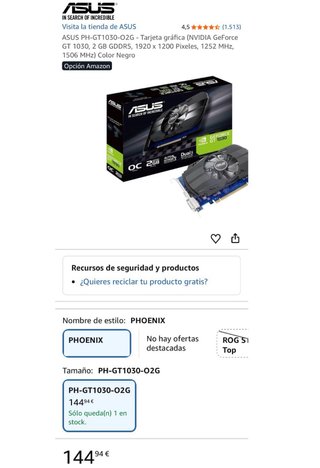 ASUS PH-GT1030 2GB GDDR5 Tarjeta Gráfica