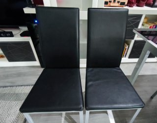 Mesa Comedor Cristal Negra y plateado completa