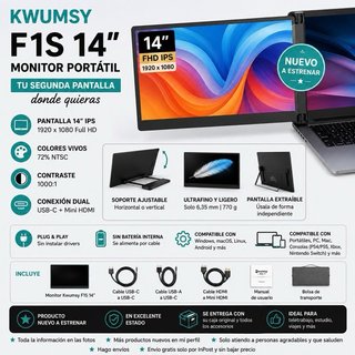 Monitor portátil 14” Full HD IPS Kwumsy F1S Nuevo