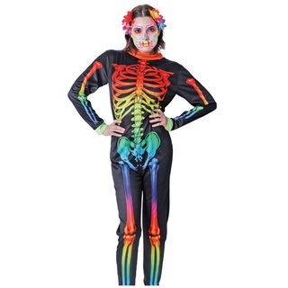 Disfraz Esqueleto Neón Mujer Mono Talla Única S/M