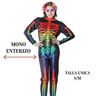 Disfraz Esqueleto Neón Mujer Mono Talla Única S/M