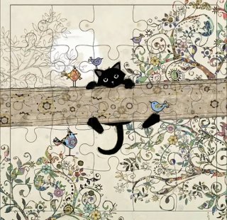 Puzzle infantil gato y pájaros