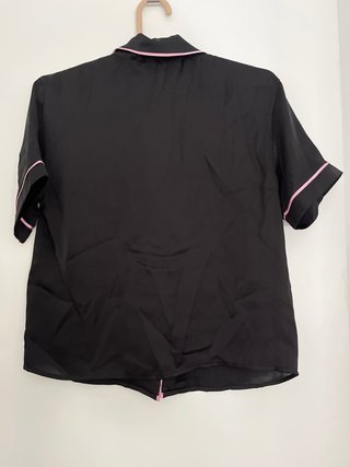 Pijama mujer negro con ribete rosa