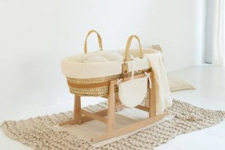 Moisés bebé Cesta Mimbre + Balancín Madera