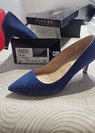 Zendra Zapatos Salón Ante Azul Talla 36