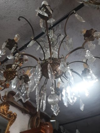 Lámpara araña antigua metal y cristal