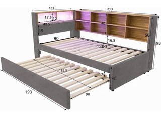 Cama nido con cajones estantería enchufe y leds