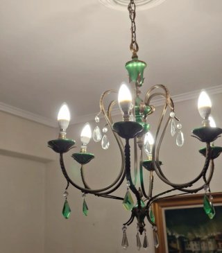 Lámpara de techo metal y cristal verde