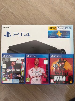 Consola Sony PS4 500GB + 3 Juegos FIFA y Red Dead