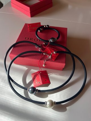 Collar y Pulsera Perla Orquidea Circonitas