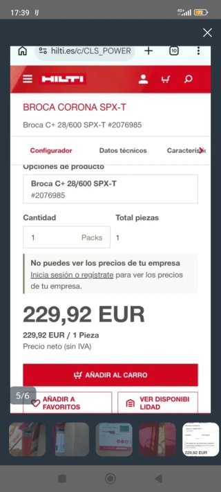 Broca Corona Hilti C+ 28/600 SPX-T