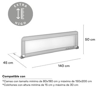 Jané Barrera de Cama Abatible 140 cm Gris Barrera