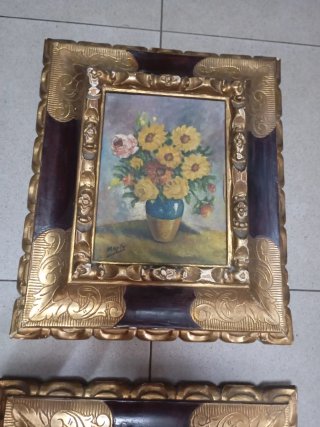 2 Cuadros Antiguos Lienzo Flores