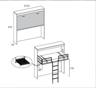 CAMA ALTA ABATIBLE CON CAMA DE CAJONES INFERIO RM