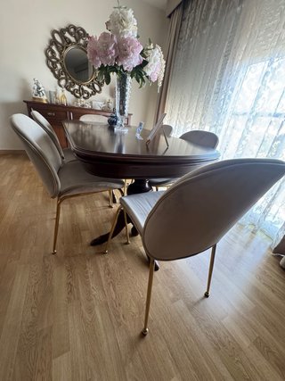Sillas Terciopelo Beige Patas Doradas