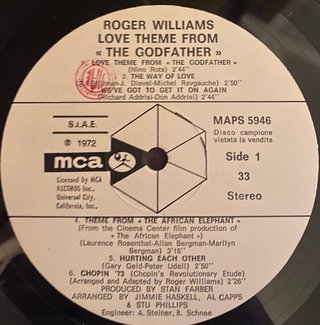Roger Williams LP Promo The Godfather 1972