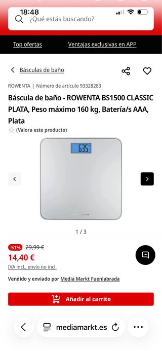 Báscula de baño ROWENTA BS1500 Plata