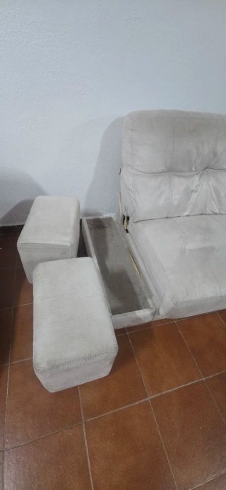 Sofá modular beige y morado