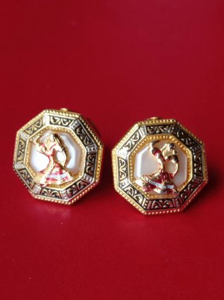 Pendientes clip damasquinados oro y rojo