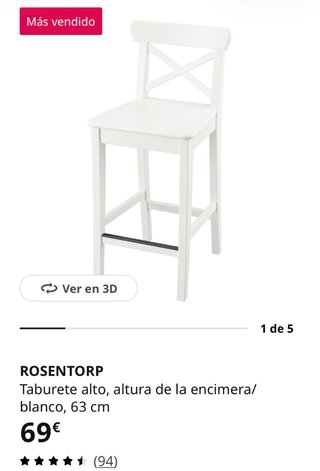 Taburete Alto Ikea ROSENTORP Blanco