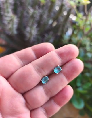 Pendientes Plata y Aguamarina Ovalada