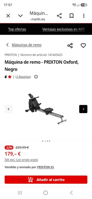 Máquina de Remo PRIXTON Oxford Negra