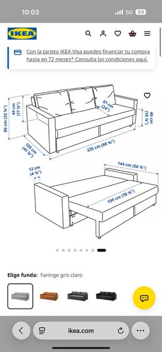 Sofá Cama IKEA FRIHETEN Gris