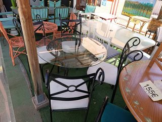 CONJUNTO DE MESA CRISTAL Y 4 SILLAS FORJA