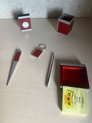 Set Accesorios Escritorio Lujo marron y Plata
