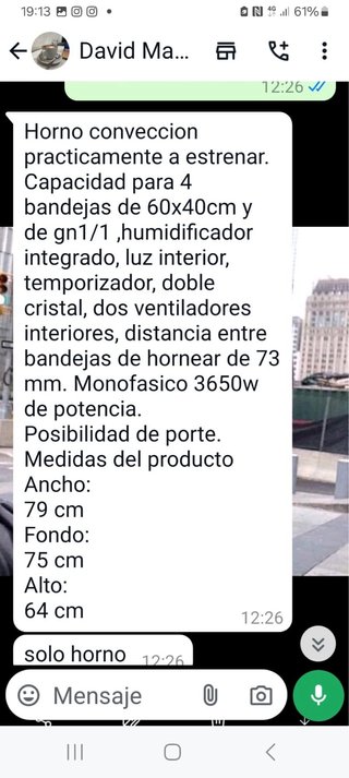 Horno pastelería-panadería casi nuevo