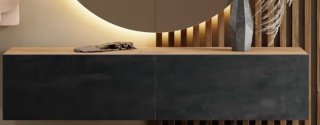 Mueble recibidor negro y madera