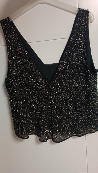 Top fiesta lentejuelas negro/plata