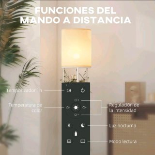 Lámpara de pie con estantes con mando a distancia
