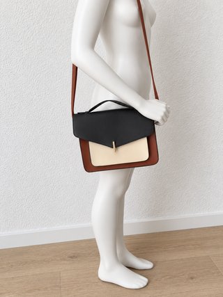 Bolso satchel tricolor con asa y correa