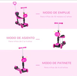 Patinete para niños +18 meses 3 ruedas, rosa