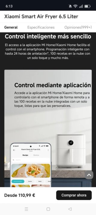 Xiaomi Freidora de Aire Inteligente 6.5L