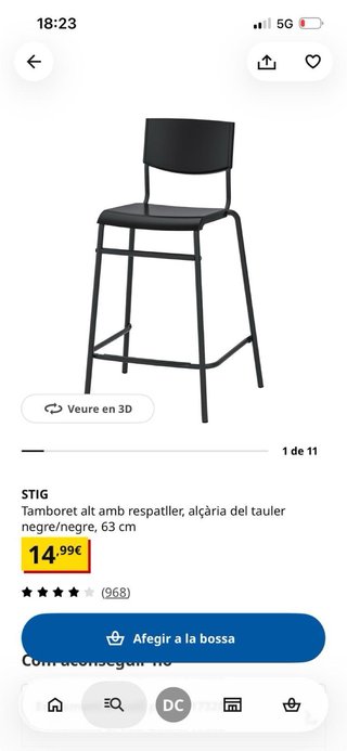 Pack 4 Taburetes STIG IKEA Negros
